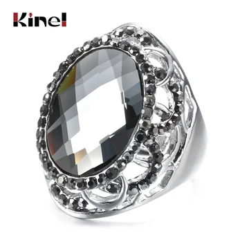 Kinel Luxury Vintage Grey Cubic Circon Big Hollow Rings For Women Zaruke, Vjenčanje Birthday Fashion Silver Color Rings