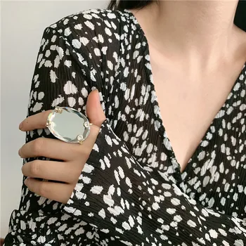 Modni Dizajner Velike Prsten Za Žene 2020 Novi Nakit Izjava Crno Bijeli Kristal Kristal Otvoreni Prsten Podesiv