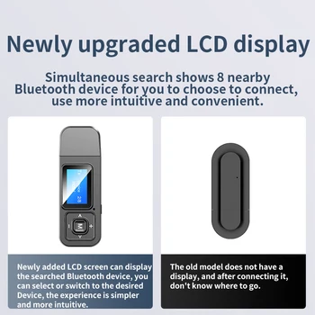 5-u-1 USB Bluetooth Dongle 5.0 audio prijemnik predajnik s LCD zaslonom, mini 3,5 mm AUX RCA bežični adapter sa mikrofonom za tv