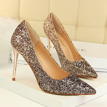 2020 žene 9,5 cm visoke potpetice striptizeta sjaj Scarpins luksuzni pumpe Štikli vjenčanje vjenčanje zlato srebro fetiš cipele