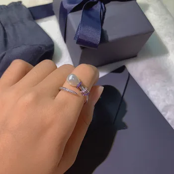 UMGODLY bakra prsten moda neobične Cirkon bijela prirodni slatkovodni biseri otvoreni prsten žene baroka fin nakit branda