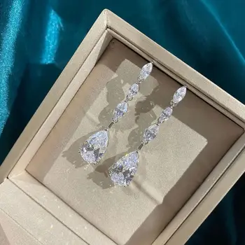 Luksuzni Bijeli Dijamant Lutaju Naušnice Za Žene Vjenčanja Vjenčani Ženske Naušnice Nakit S925 Srebrne Naušnice