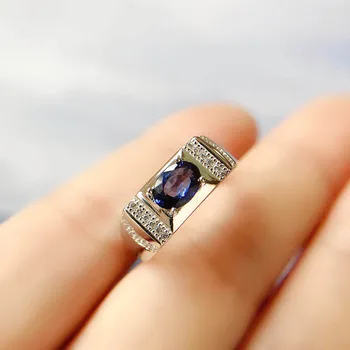 Prirodni Safir prsten za muškarce darove 5x7mm 1.0 Ct autentični dragulji plave novi fin vjenčani nakit 925 čvrsto srebro #629
