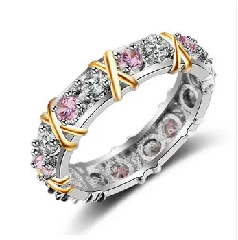 Originalni prsten 925 sterling srebra bijela i ljubičasta i pink AAA Cirkon CZ nakit zlatne boje zaručnički prsten za žene