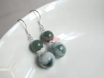 925 srebro je prirodni Smaragd 10 mm zelena lopta žad pita perle naušnice originalni ručno DIY pribor žene Kamen nakit