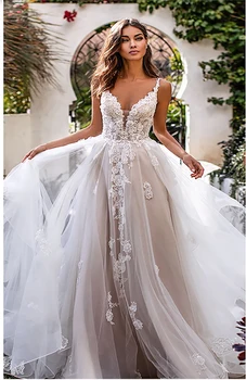 LORIE A Line vjenčanicu 3D cvijeće špageti remen haljina mladenka 2020 naslon Princeza duge Boho dužina poda vjenčanica
