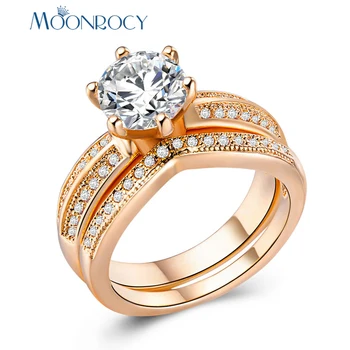 MOONROCY kubni cirkonij CZ Crystal vjenčano prstenje izjava prsten rose gold / silver boja za žene i djevojčice dar pad nakit