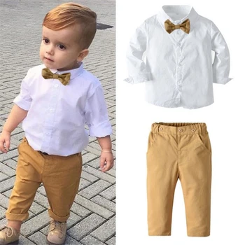 FOCUSNORM Kids Baby Boys gospodin komplet odjeće 2 komada čvrste dugim rukavima однобортная košulja, kravata + duge hlače 1-7 godina