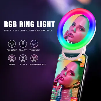 RGB Selfie Ring Light Mini Mobile Phone Svjetla with Šminka Mirror Phone Clip-on LED Ring Lamp for TikTok Youtube Video Ringlight