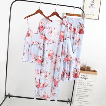 Ljeto bez rukava viskoza žene trodijelno odijelo dnevne haljine cvjetnih svježe pidžama ženska pidžama sauna je jednostavan ogrtač setovi пижама