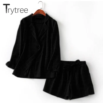 Trytree proljeće ljeto žene komplet od dva dijela office vrhovima + kratke hlače pokrivač top ženski kostim skup svakodnevni ženska 2 komada plus size set