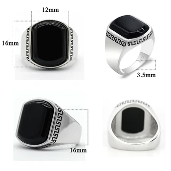 Turska nakit crno prsten muškarci 925 sterling srebra prirodni ahat kamen gospodo prsten stare punk tajlandski Silver Oniks nakit za muškarce