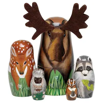 5 kom./compl. ručno oslikane drvene lutke garden ring jelen figurice životinja igračke djeca obrazovne igračke za djecu poklon