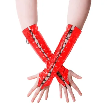 Lateks gotička fetiš klub odjeća Lakat rukavice ženska moda čipke rukavice bez prstiju crna crvena PVC koža plesovi Odrasli igre