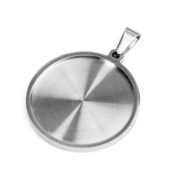 DC 5pcs Stainless Steel Light Round Blank Pendants Uber Base fit 25mm Dome Photo Glass Cabochon for DIY Making Jewelry Findings