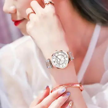 Dijamant ženski sat rimske brojke sat za Dame rose gold ženske haljine sat Nehrđajućeg luksuz auto datum Reloj Mujer