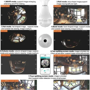 Žarulja sa žarnom niti Wifi kamera sa audio 1080P HD 360 stupnjeva unutarnji fish eye bežična kućna skladište noćni vid podrška 128 GB telefona za PC