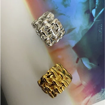Korejski Moda Kreativni Dizajn Nepravilnog Tkani Lanca Kažiprst Prsten Zlato Srebro Boja Širok Promjenjiva Veličina Metalni Prstenovi Za Ruke