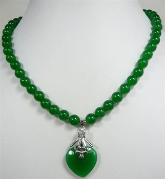 2 stila! predivna 7-8mm zeleni žad perle sa zelenim srcem нефритовое ogrlica privjesak za anniverary i stranke