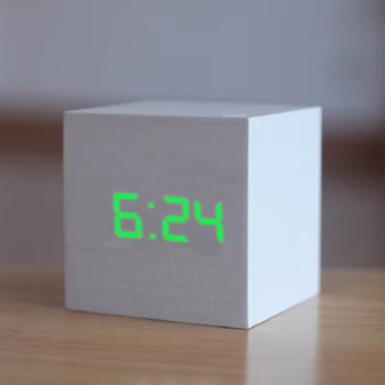 Kocke drvene led alarm kontrola temperature zvukova led zaslon elektronske društvene digitalni sat despertador