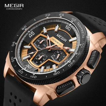 Megir muški muški Kronograf Sportski sat s kvarcni mehanizam gumicom sjajni ručni sat za muškarce, dječake 2056G-1N0