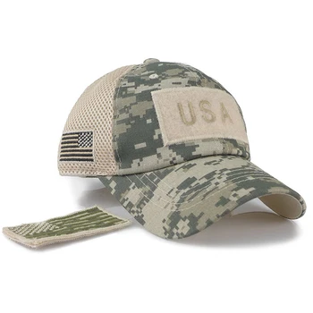 Kamuflaža Baseball taktički kape muškarci ljeto mreže ratne vojne kape izgrađene kamiondžija Cap kape sa zastavom SAD-zakrpe