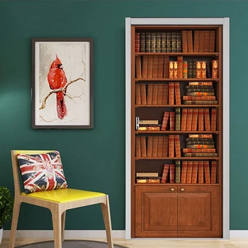 3D stare police za knjige DIY samoljepljive vrata naljepnice tapete Dnevni boravak Spavaća soba vrata zidni natpis zidne naljepnice za uređenje doma