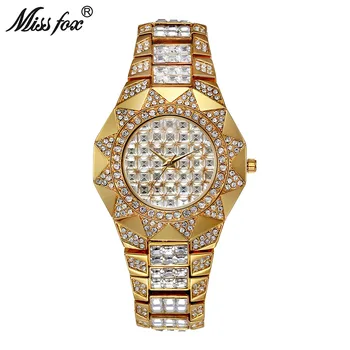 MISSFOX Sun Shape satovi Top Brand Japan quartz satovi ženski baguette Diamond Gold Watch Xfcs Fashion Lady ručni sat