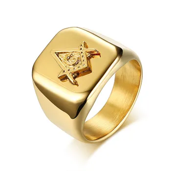 ZORCVENS 2020 New Gold Color Masonic Compass Square Mason Ring High Polished Stainless Steel Ring for Men Party Jewelry Gifts