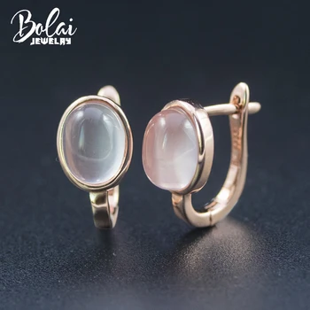 Bolai prirodni ružičasti kvarc naušnice čvrste srebra 925 oval 9*7 mm roza dragulj fin nakit za žene djevojke naušnice na poklon