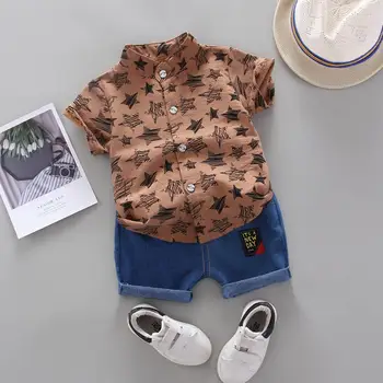 Dječja odjeća skup dječaka slatka ljetne majice hlače djeca kratkih rukava zvijezde predložak majice majice+ traper hlače skup roupa infantil