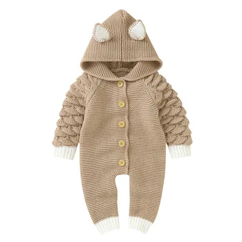 Dječji ins jednobojnu pletene kombinezon s kapuljačom novorođene djevojčice dječaci zima toplo вязаная odjeća džemper sa kapuljačom kombinezon Kombinezon Y4