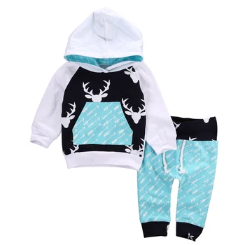 Božić Djeca Dječji djevojčice dječaci jelen s kapuljačom vrhovima +hlače odjeću set 2 komada odijelo baby boy odjeća za novorođenče