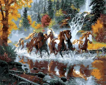 Vihor konje u galop za dnevni boravak ured dekor ulje na platnu slike na brojeve slika po brojevima DIY poster