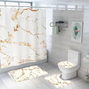 Novi mramorni tiskano tuš zavjese tepih za kupaonicu mat set 4kom wc mat skup neklizajući tepisi vodootporan kupaonica zavjese