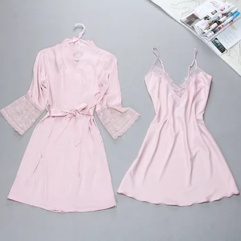 Fiklyc brand seksi women ' s robe & gown sets twinest ogrtač + mini noći haljina two pieces pidžama Ženske sleep set umjetna svila