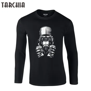 TARCHIA 2021 Brand Muške T-Shirt New Cotton Tops Men Monkey With Cap Tee Long Sleeve Zabava Autumn Print Shirt Homme Slim Fit