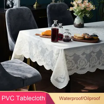 Europa seljački ružičaste čipke pravokutni PVC stolnjak je vodootporan Oilproof soft stranka Kuhinja Blagovaona stol poklopac doma dekor
